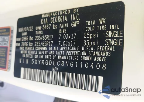 2022 Kia Sorento Lx from USA, damaged, VIN 5XYRGDLC8NG110408